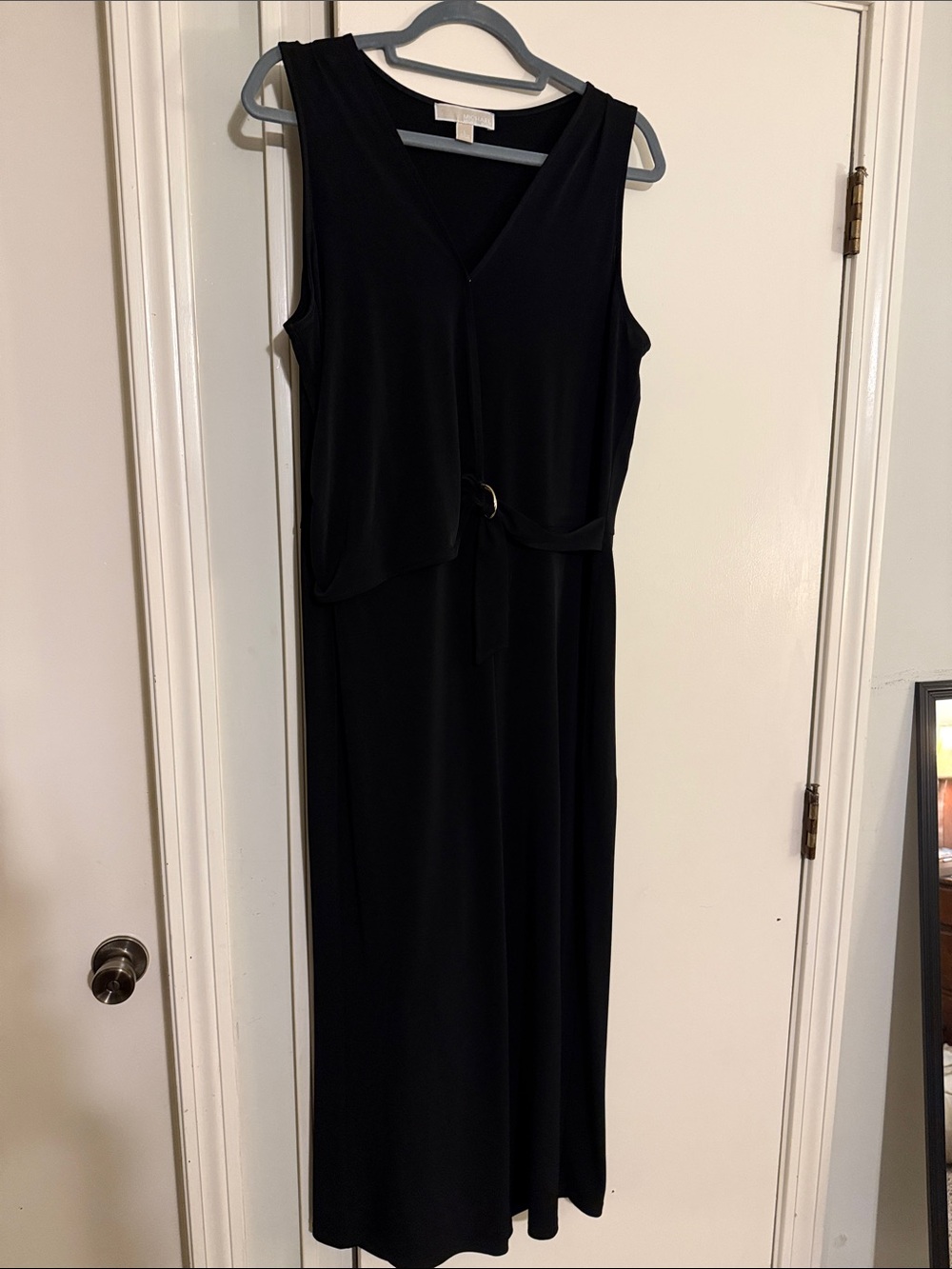 MICHAEL Michael Kors Black Sleeveless V-Neck Jumpsuit with Waist Ring